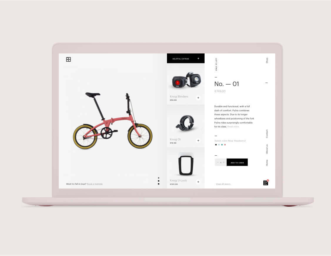 Webshop eCommerce page for Pyora