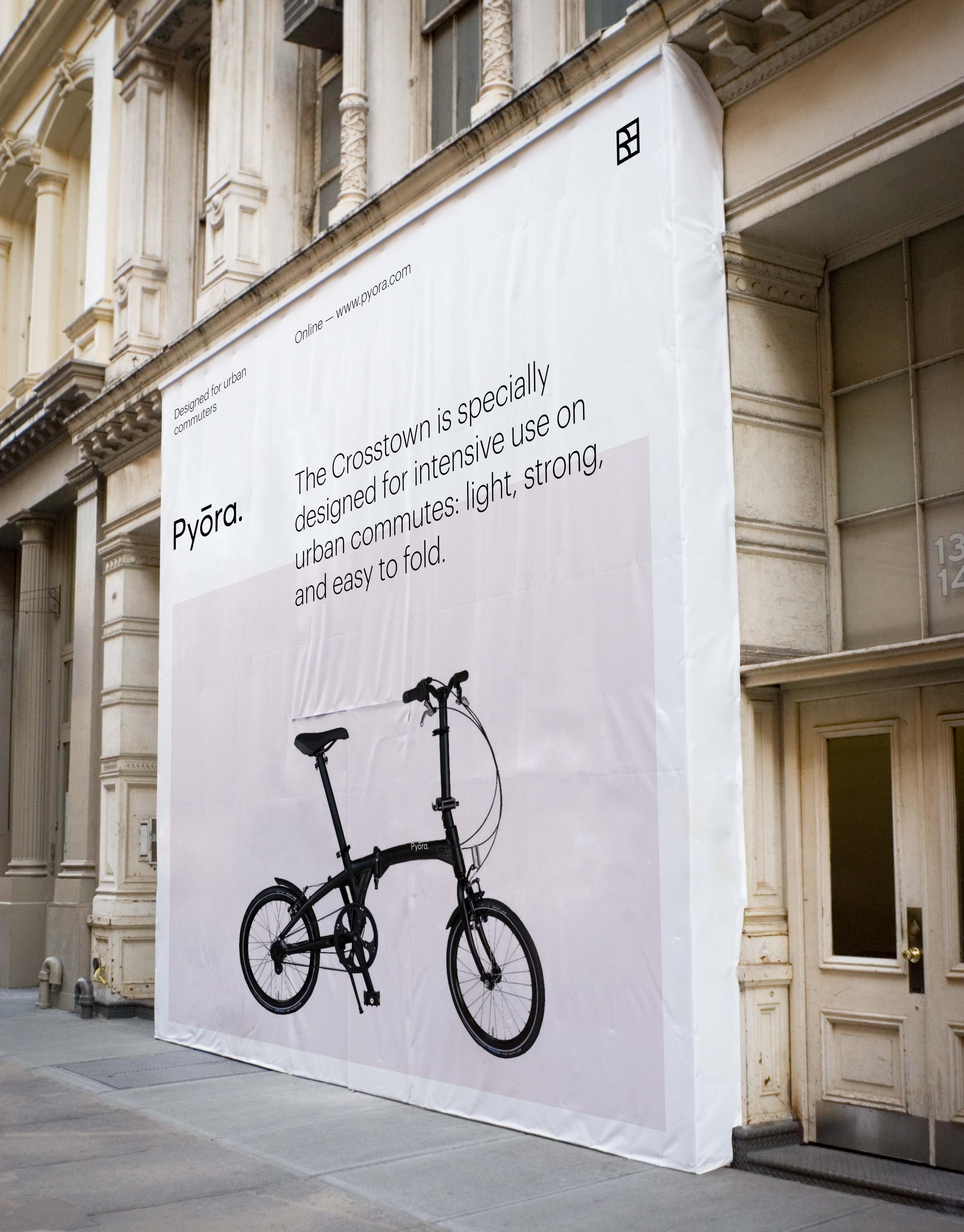 Billboard displaying the Pyora brand identity