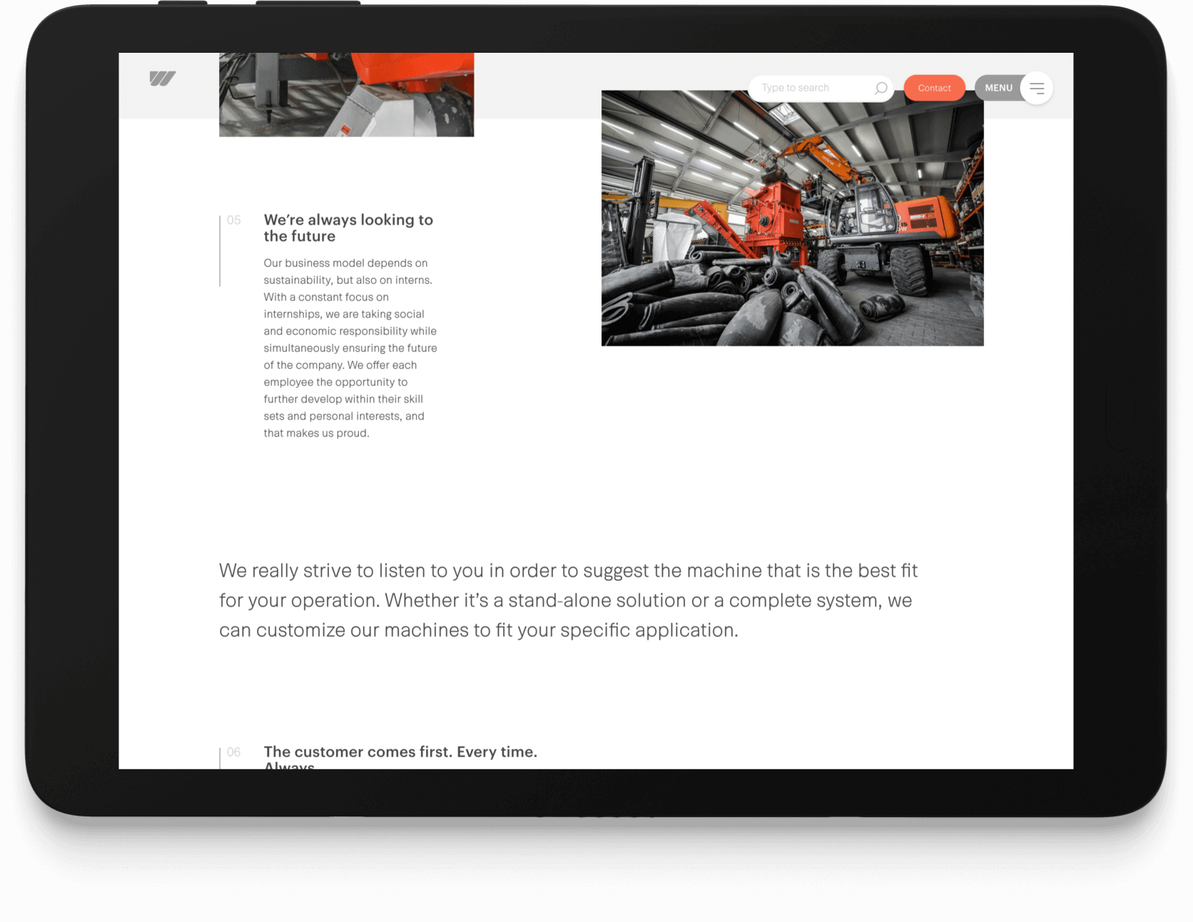 Weima future section about page shown on tablet