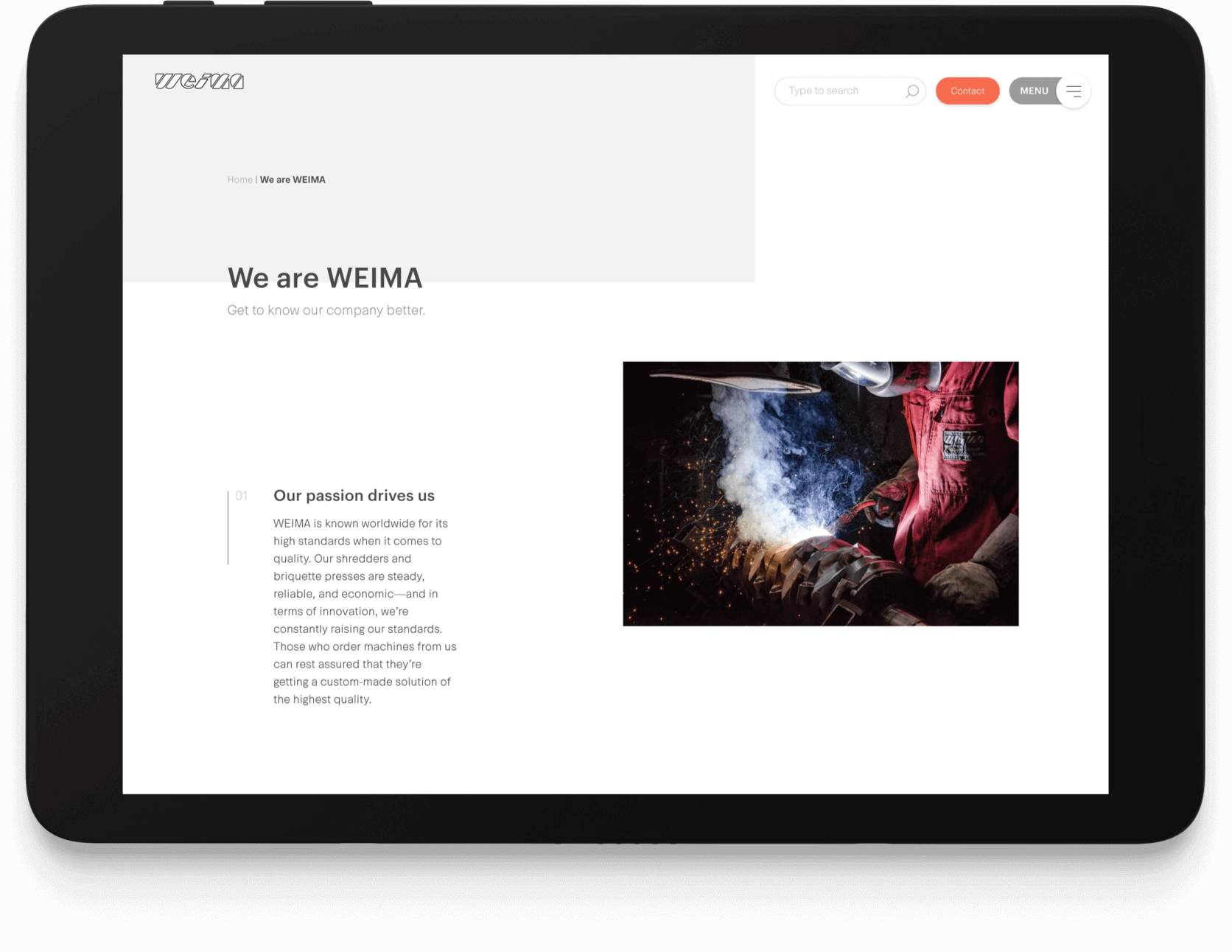 We are Weima page shown on tablet